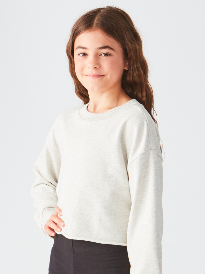 Studio Essentials Girls Raw-Edge Crop Crewneck Sweater Thumbnail