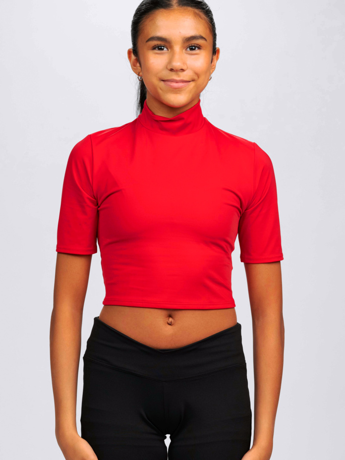 Ladies Half Sleeve Mock Neck Crop Top Thumbnail